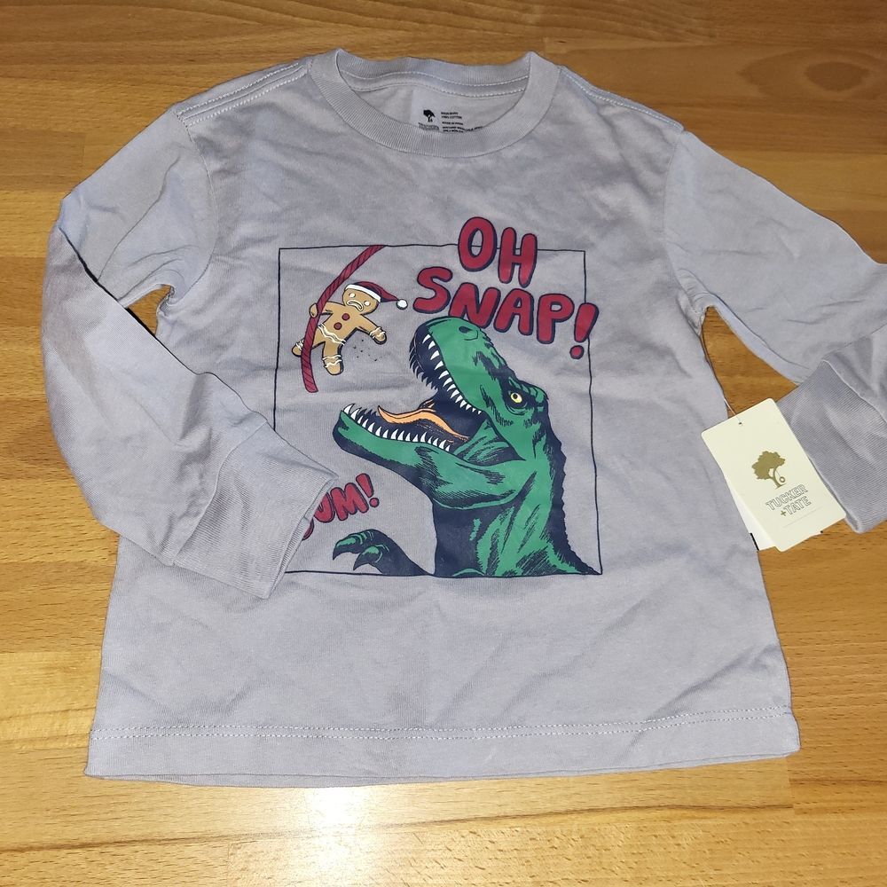 Nwt Boys Size 2T Tucker & Tate Christmas Dinosaur Gingerbread Shirt